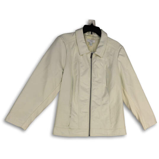 Womens White Long Sleeve Stretch Pockets Collared Full-Zip Jacket Size 1X image number 1