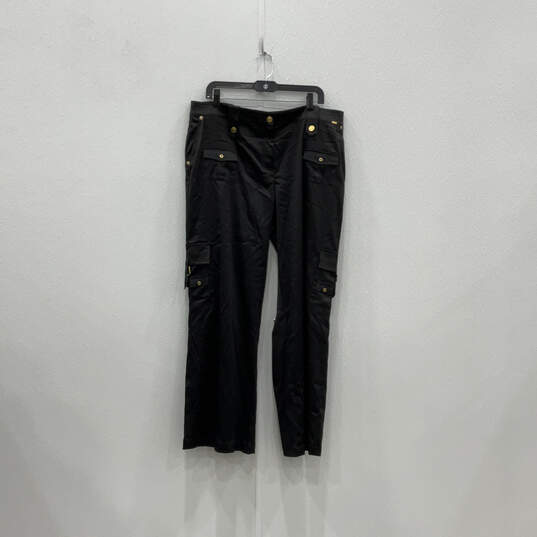Buy the Womens Black Flat Front Pockets Straight Leg Casual Cargo