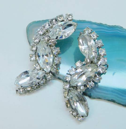 Vintage Weiss & Kramer Silvertone Icy Clear Rhinestones Marquise Zigzag & Cluster Clip On Earrings Variety 21.1g image number 2