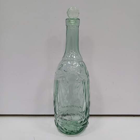 Vintage Green Glass Embossed Decanter image number 2