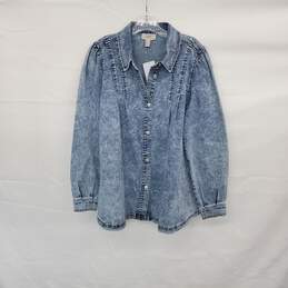 Logo Lori Goldstein Blue Cotton Blend Denim Button Up Shirt WM Size M NWT