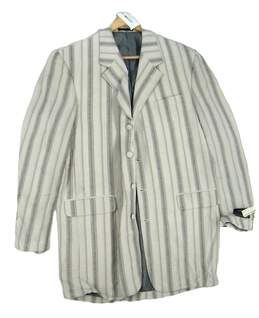 Mens White Gray Striped Long Sleeve 4 Button Blazer Size 42L
