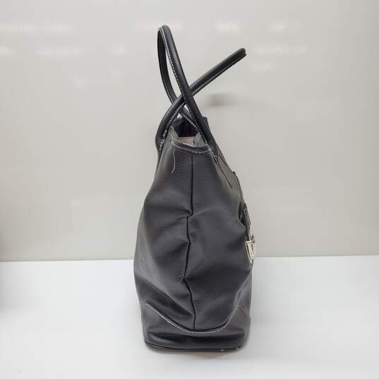 Victoria’s Secret Black Leather Lock Front Large Tote Bag 12"x11.5"x5"+9" Drop image number 4