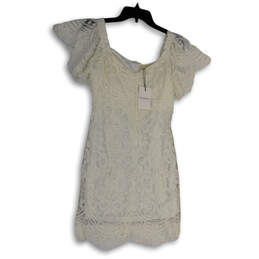 NWT Womens White Lace Overlay V-Neck Short Sleeve Sheath Dress Size Small