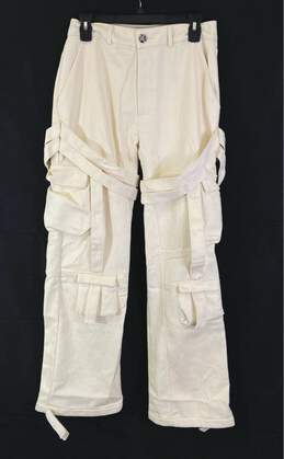 NWT Manière De Voir Womens Beige Cotton Denim Strap Straight Jeans Size 4