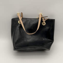 NWT Womens Black Leather Pockets Adjustable Strap Double Handle Tote Bag