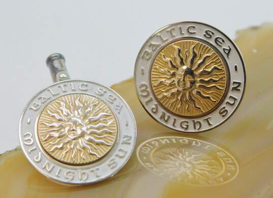 10K Yellow Gold Pinnacle 1997 Baltic Sea Midnight Sun Cuff Links w/ Sterling Siler Posts 12.3g image number 2