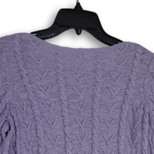 Womens Lavender Knitted Long Sleeve Round Neck Pullover Sweater Size Small image number 4