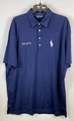 Ralph Lauren Mens Blue Cotton Logo Short Sleeve Net Jets Golf Polo Shirt Size XL