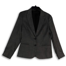 Womens Gray Long Sleeve Notch Lapel Welt Pockets Two Button Blazer Size 12