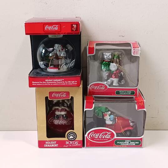 4 Coca Cola Christmas Ornaments In Original Boxes image number 1