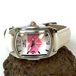 Designer Invicta 19840 Silver-Tone Pink Heart Square Dial Analog Wristwatch