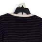 Womens Blue Gold Striped Tight-Knit Long Sleeve Henley Sweater Size M image number 4