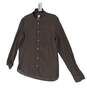 Men Brown Long Sleeve Collarless Button Up Pocket Dress Shirt Size Medium image number 3