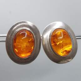Sterling Silver Amber-Like Oval Post Earrings 13.4g alternative image