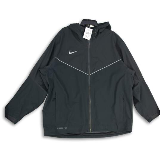 NWT Nike Mens Black Hooded Long Sleeve Full Zip Windbreaker Jacket Size XXL image number 1