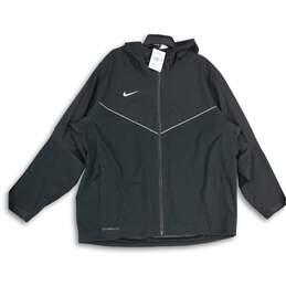 NWT Nike Mens Black Hooded Long Sleeve Full Zip Windbreaker Jacket Size XXL