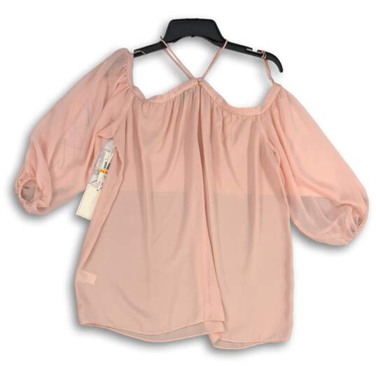 NWT 1. State Womens Pink Chiffon Off The Shoulder Balloon Sleeve Blouse Top Sz S image number 2