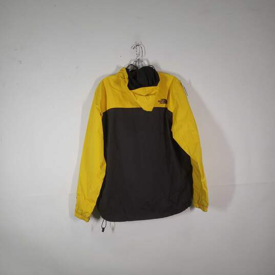 Mens Long Sleeve Zipper Pockets Mid-Length Full-Zip Hooded Raincoat Size Medium image number 2