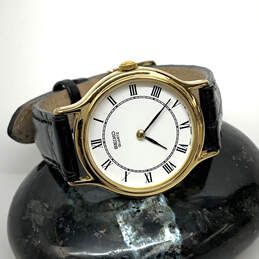 Designer Seiko V700-6091 Gold-Tone Genuine Leather Quartz Analog Wristwatch