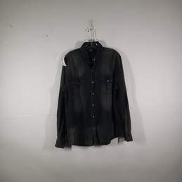Mens Denim Collared Long Sleeve Chest Pockets Button-Up Shirt Size Large