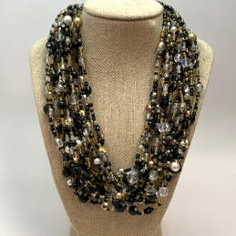 Designer Joan Rivers Gold-Tone Pearl Black Multi Strand Beaded Necklace