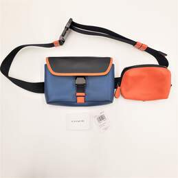 Coach Rider Double Belt Bag C3132 QB/True Blue Bright Canyon Colorblock Leather