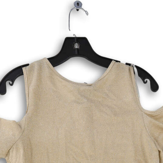NWT Womens Beige Round Neck Cold Shoulder Casual Blouse Top Size 12 image number 4