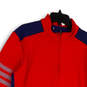 Mens Red Blue 1/4 Zip Mock Neck Long Sleeve Pullover T-Shirt Size Small image number 3