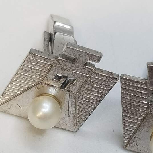 Sterling Silver FW Pearl Monogrammed H.G. Men's Cuff Links 13.0g image number 3