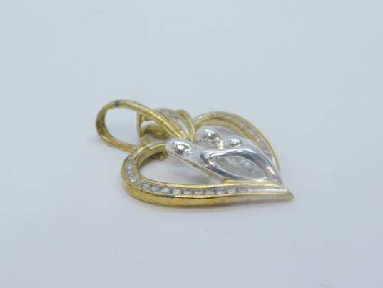 10K Two Tone Gold 0.13 CTTW Diamond Family Heart Pendant 2.4g image number 2