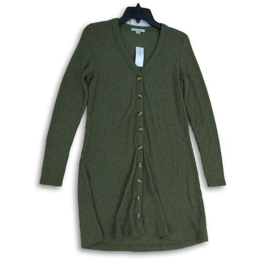 American Eagle Womens Green Knitted Long Sleeve Button Front Sweater Dress Sz M image number 1