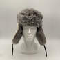 Mens Gray White Fur Lined Tie Fashionable Aviator Trapper Hat One Size image number 1