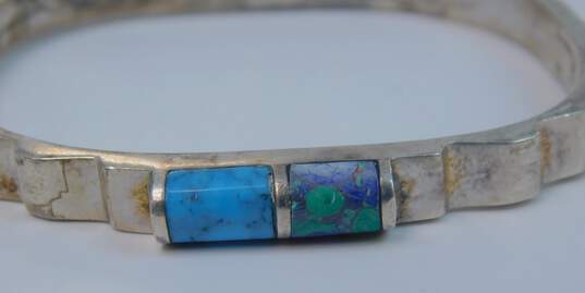 Taxco Mexico 925 Sterling Silver Faux Turquoise Hinged Bangle Bracelet 36.4g image number 1