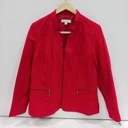 STUDIO WORKS WOMEN'S JACK OF HEARTS RED SUEDE LOOKING POLYESTER ZIP UP JACKET SIZE 12 NWT