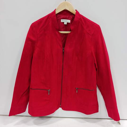 STUDIO WORKS WOMEN'S JACK OF HEARTS RED SUEDE LOOKING POLYESTER ZIP UP JACKET SIZE 12 NWT image number 1