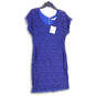 NWT Womens Blue Lace Short Sleeve Round Neck Back Zip Shift Dress Size 12 image number 1