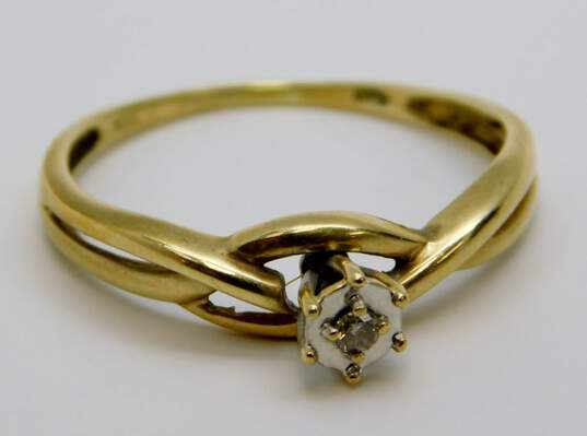10K Yellow Gold 0.03CT Diamond Illusion Solitaire Ring 1.2g image number 1