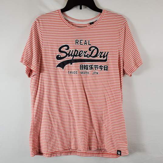Superdry Women Pink Striped Graphic Tee Sz 12 image number 1