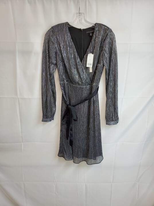 Banana Republic Silver Metallic Faux Wrap Belted Dress WM Size 2P NWT image number 1