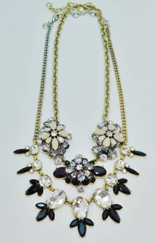 (2) JCREW Black & Clear Icy Rhinestone Designer Goldtone Fashion Necklaces image number 1