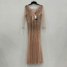 NWT Adrianna Papell Womens Pink Sequin Round Neck Back Zip A-Line Dress Size 12P alternative image