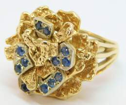 14K Gold Sapphire Accents Abstract Textured Rose Flower Statement Ring 11.7g