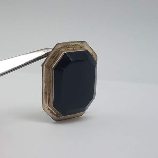 TA-110-Mexico Sterling Silver Black Gemstone Octagon Brooch Pendant 17.7g image number 3