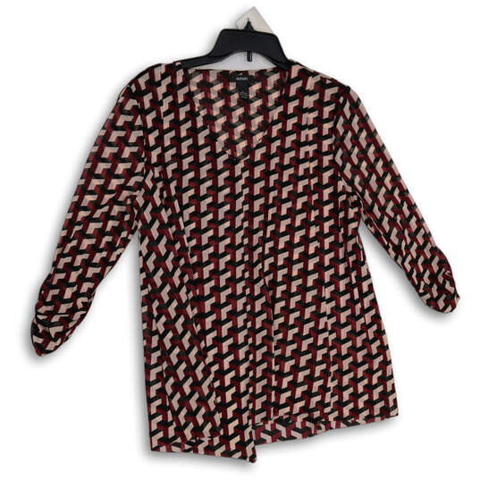 Womens Red Black Geometric V-Neck Long Sleeve Pullover Blouse Top Size L image number 1