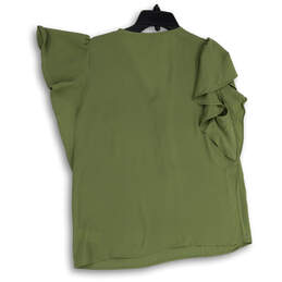 Womens Green V-Neck Ruffle Short Sleeve Pullover Blouse Top Size Medium alternative image