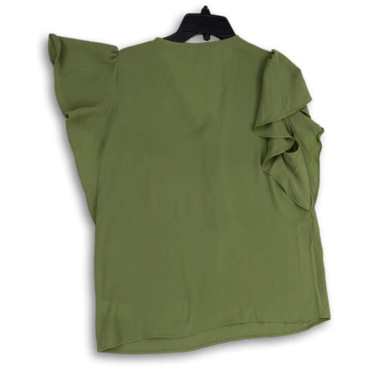Womens Green V-Neck Ruffle Short Sleeve Pullover Blouse Top Size Medium image number 2