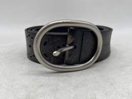 Womens Black Leather Silver Buckle Adjustable Belt Size XL W-0528740-G