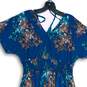 NWT Lildy Womens Blue Floral Smocked V-Neck Tassel Tie Back Maxi Dress Size L/XL image number 4