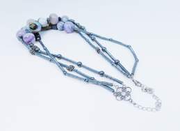 C 1946 Multi Strand 925 Purple Agate & Abalone Beaded Necklace 100.7g alternative image